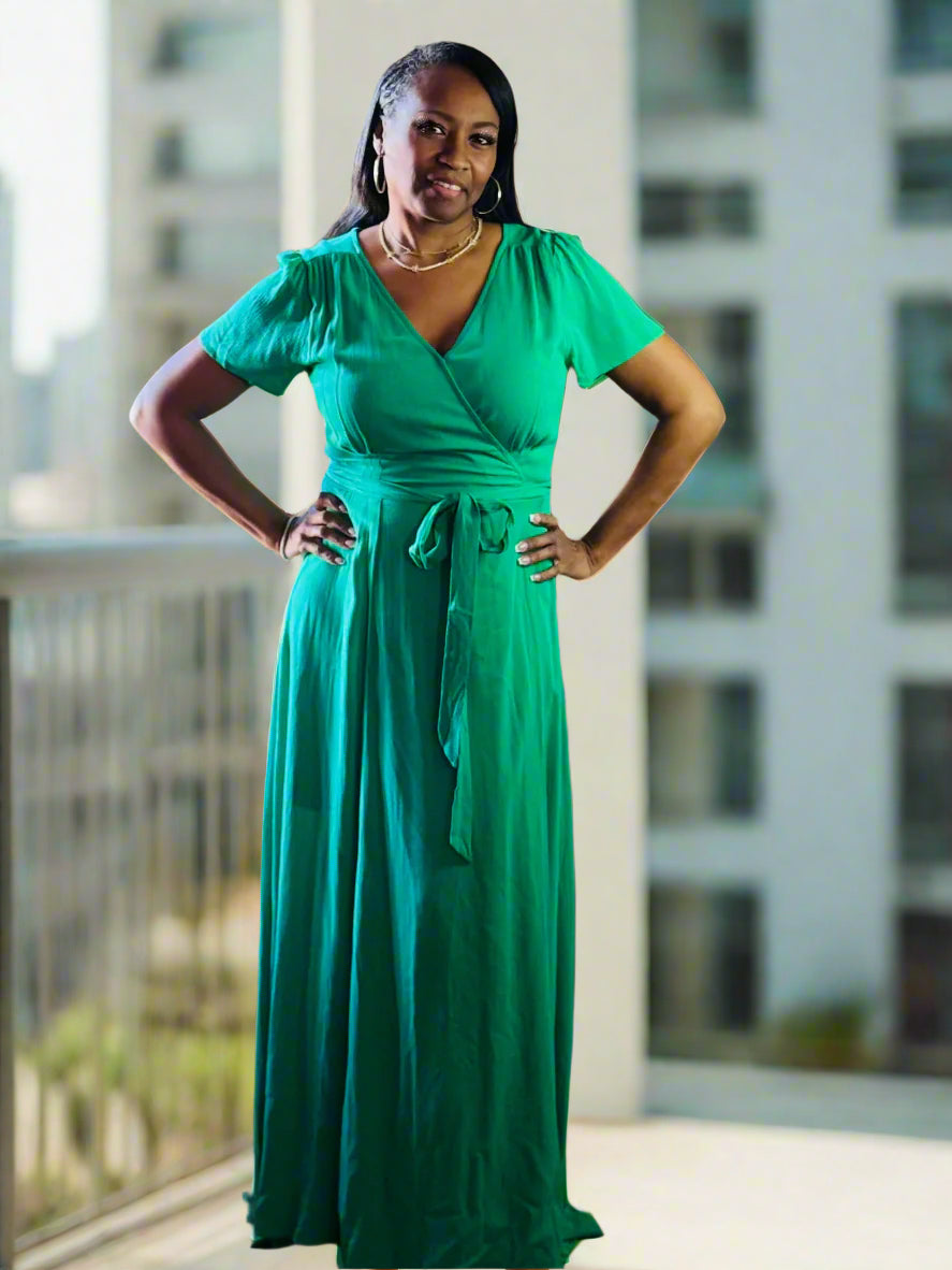 Brandi Flowy Wrap Dress Green - ReservedChic