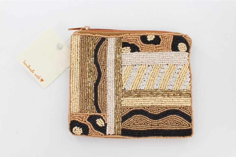 Animal Print Beaded Coin Purse - Brown