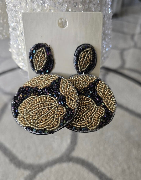 Gold Flower Beaded Drop Earrings