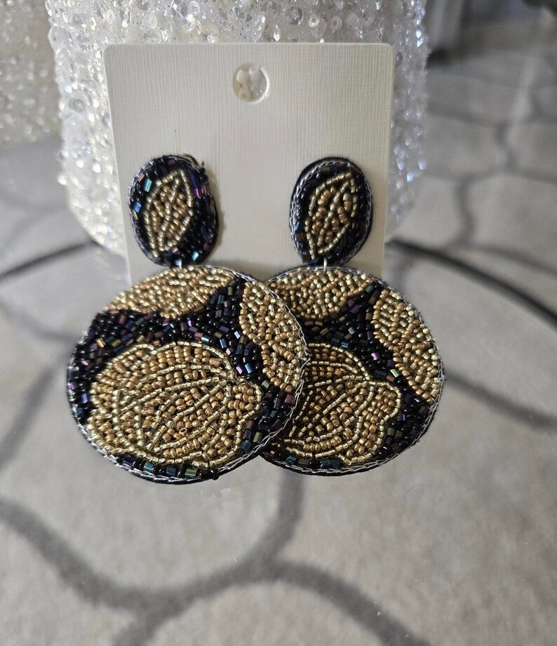 Gold Flower Beaded Drop Earrings