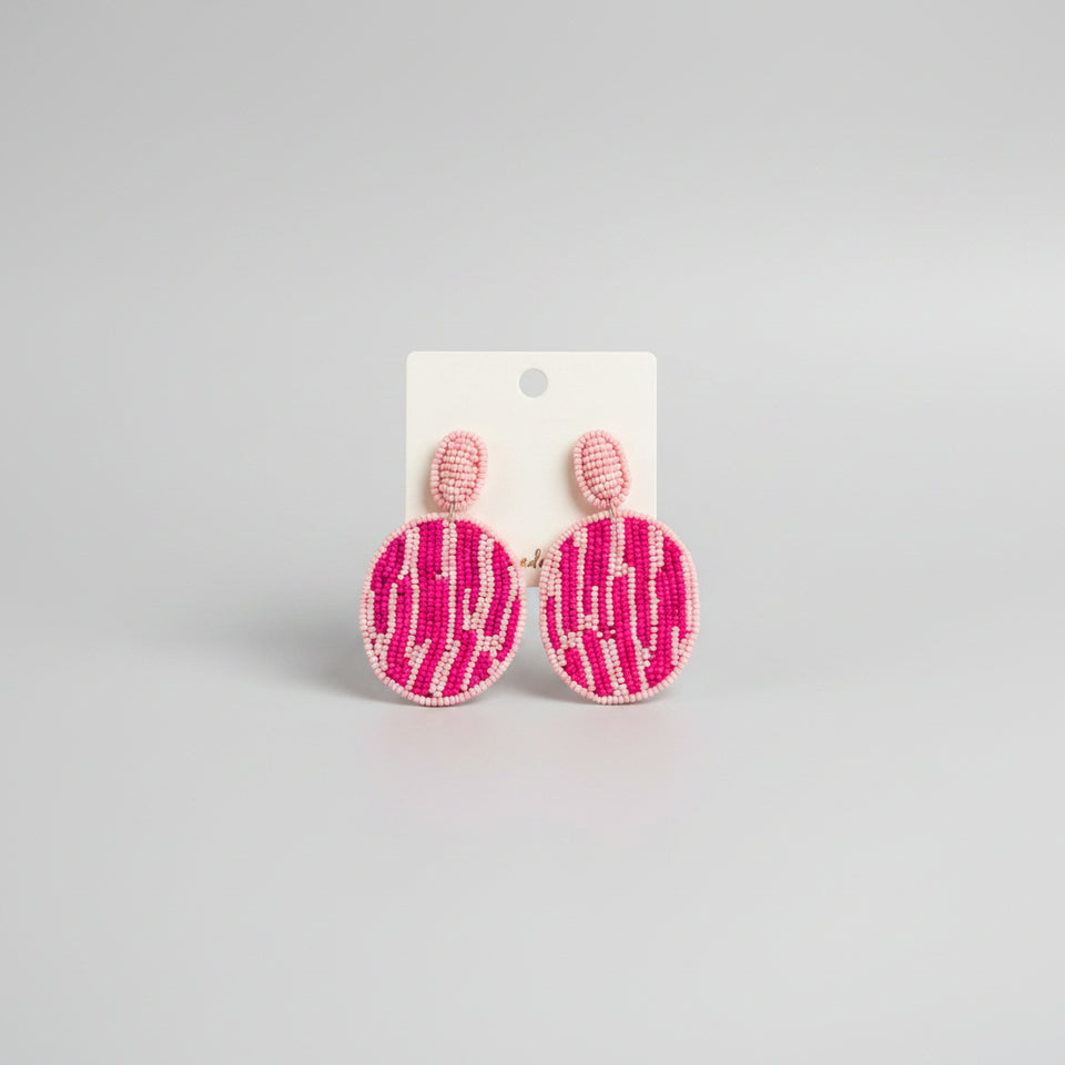 Sparkle Beaded Oval Drop Earrings - Pink - ReservedChic