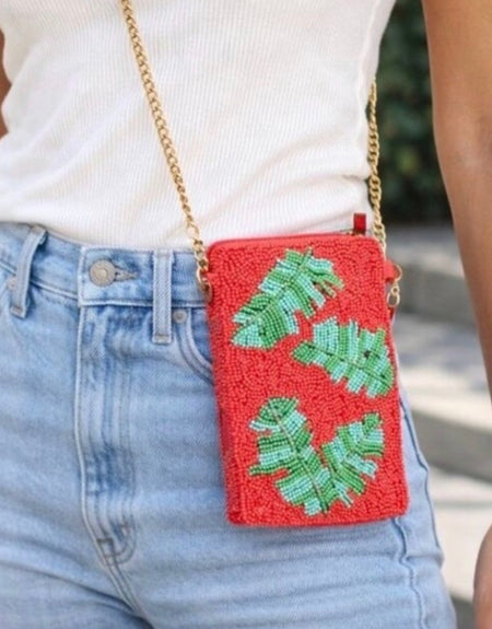 Palm Leaf Beaded Cell Phone/Crossbody - ReservedChic