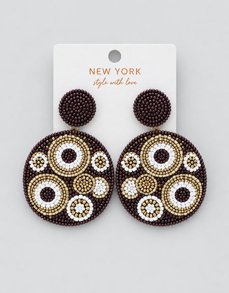 Boho Brown Circle Beaded Earrings
