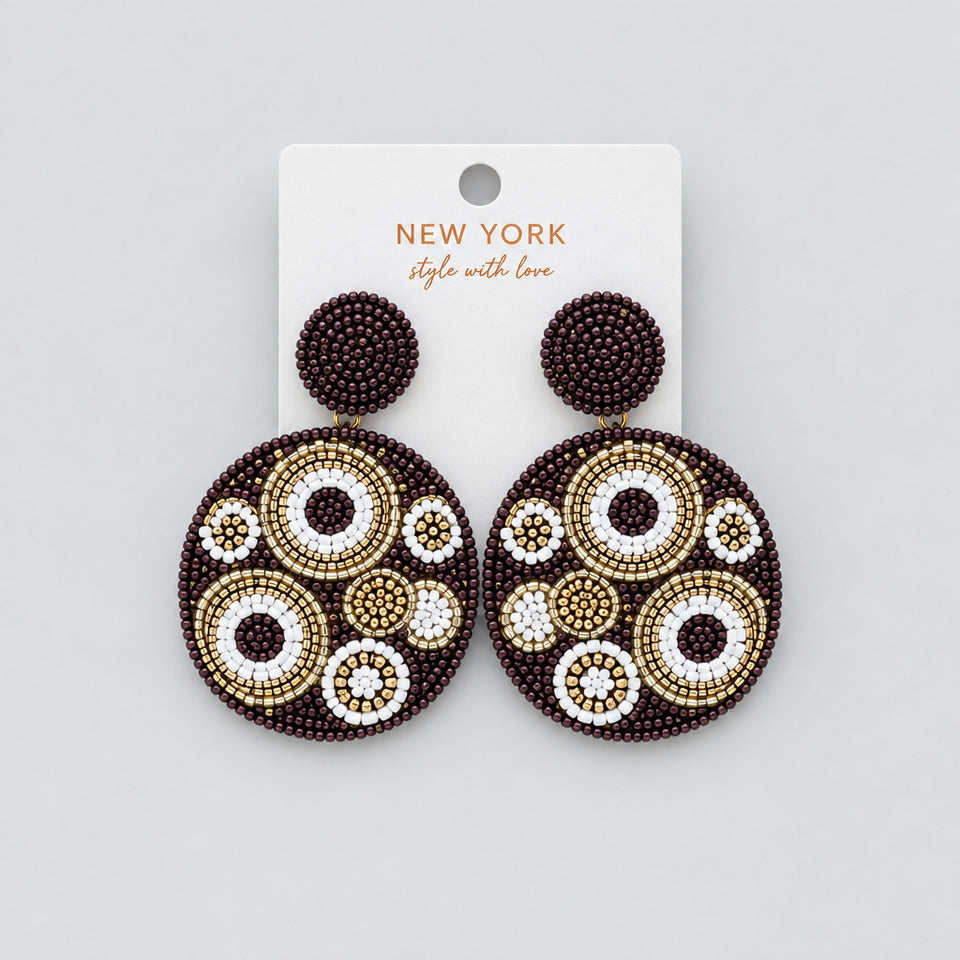 Boho Brown Circle Beaded Earrings