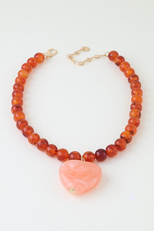 Marbled Peach Heart Bead Necklace - ReservedChic