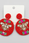 Queen Bee Round Beaded Earrings-Red