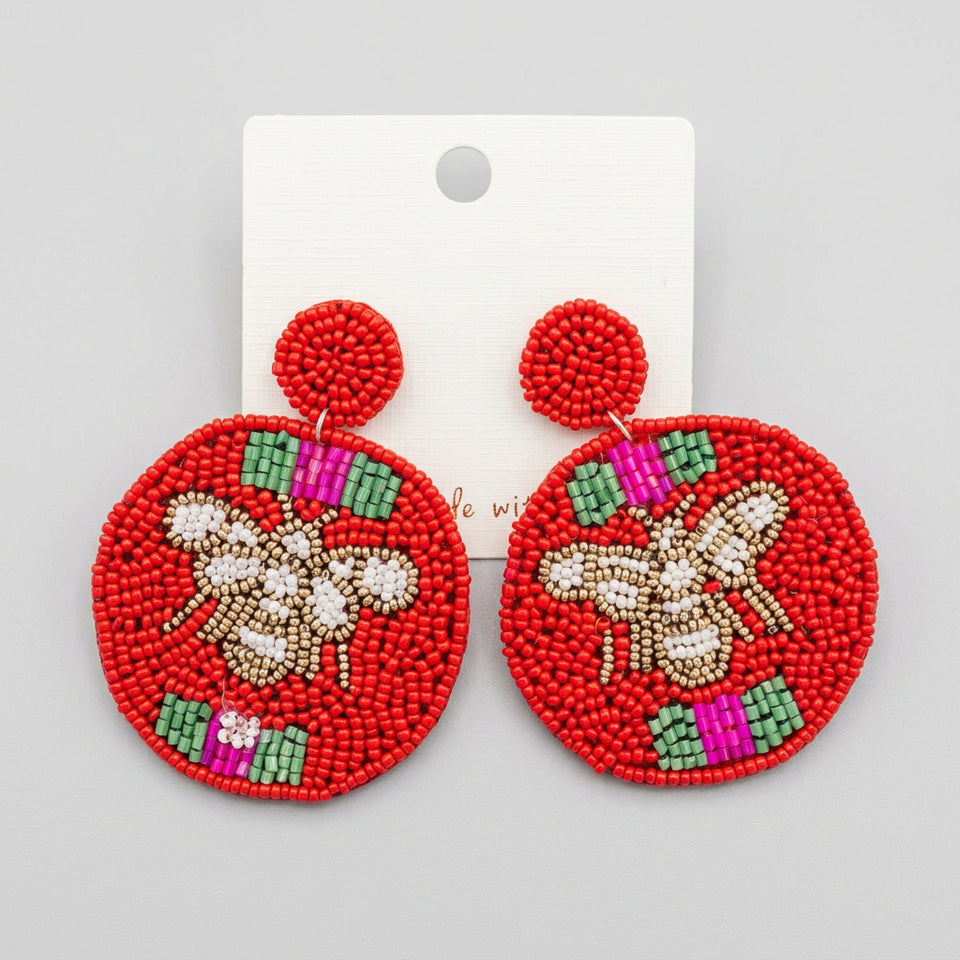 Queen Bee Round Beaded Earrings-Red