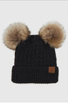 Cable Knit Double Pom Pom Beanie(Black)