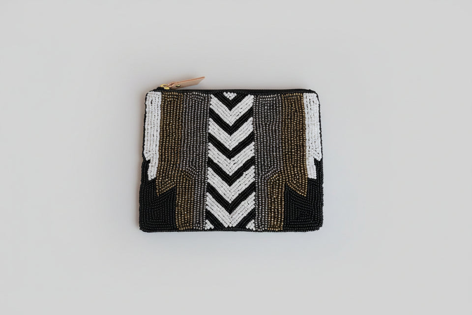 Black White Beaded Coin Purse