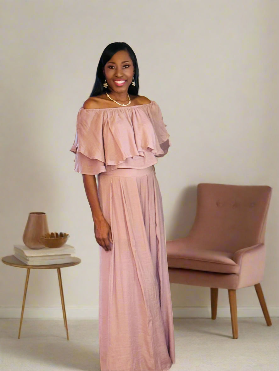 The Posh Palazzo Pant Set Mauve - ReservedChic