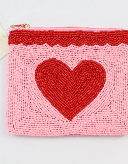 Red Heart Beaded Coin Purse