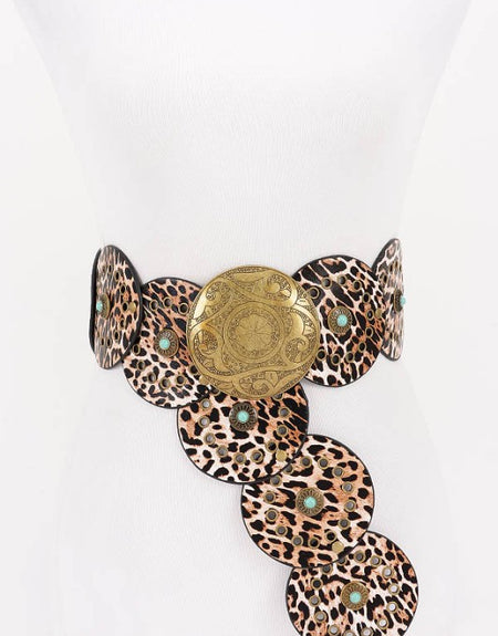 Leopard Faux Leather Western Disc Belt