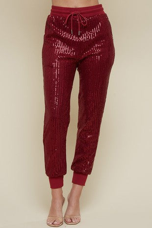 Ritzy Wine Sequin Joggers