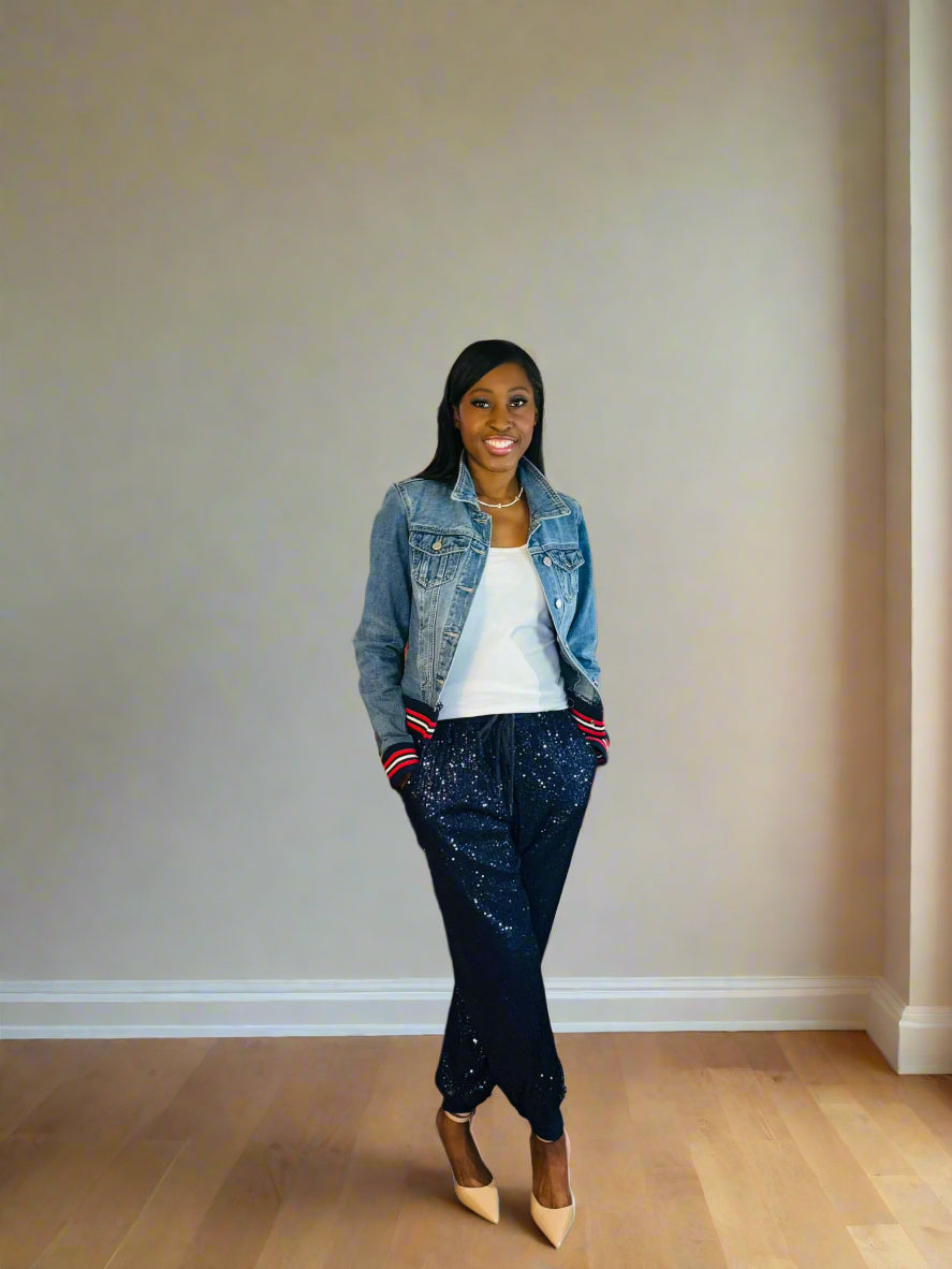 Ritzy Navy Sequin Joggers