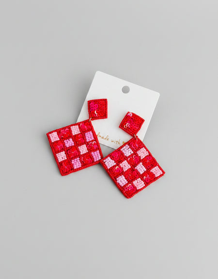 Checkered Diamond Drop Earrings - ReservedChic
