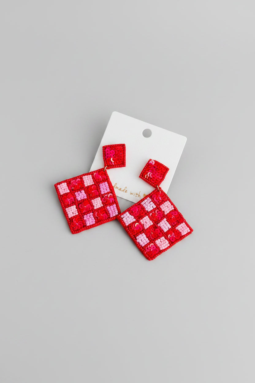 Checkered Diamond Drop Earrings - ReservedChic