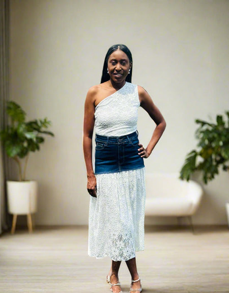 Reese Denim Lace Skirt Set - ReservedChic