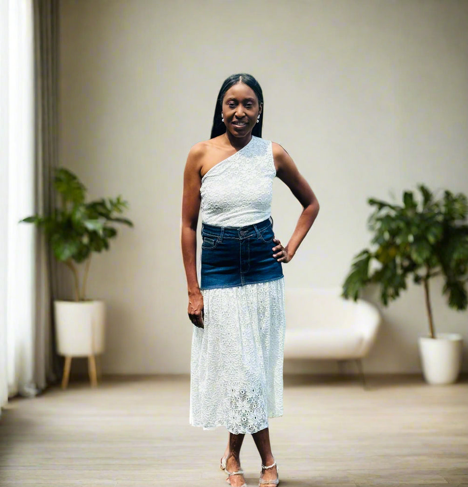 Reese Denim Lace Skirt Set - ReservedChic