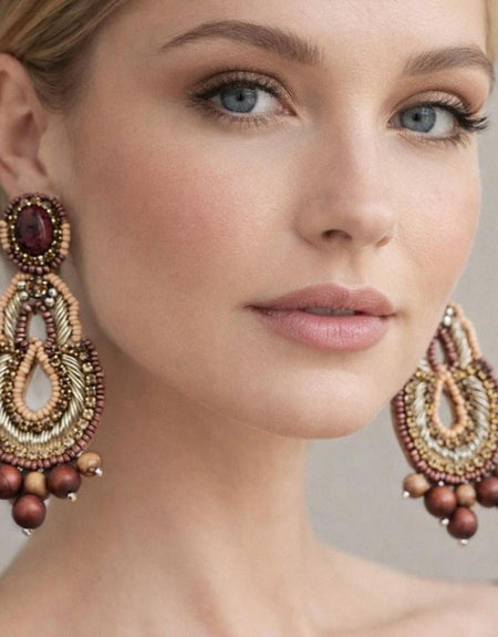 Nova Wooded Beaded Drop Earrings