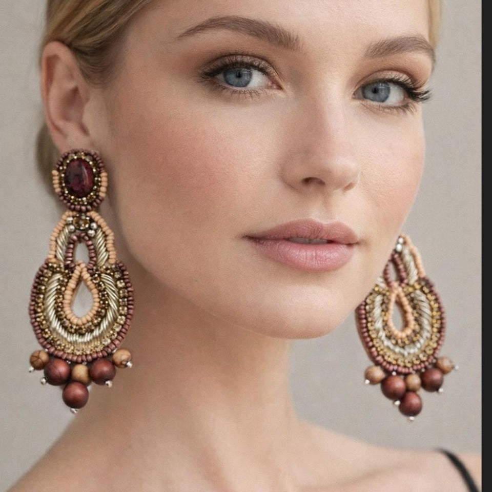 Nova Wooded Beaded Drop Earrings