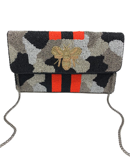 Camo Bee Beaded Clutch