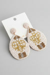 Queen Bee Oval Beaded Earrings-White - ReservedChic