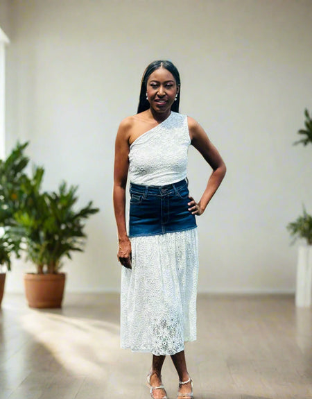 Reese Denim Lace Skirt Set - ReservedChic