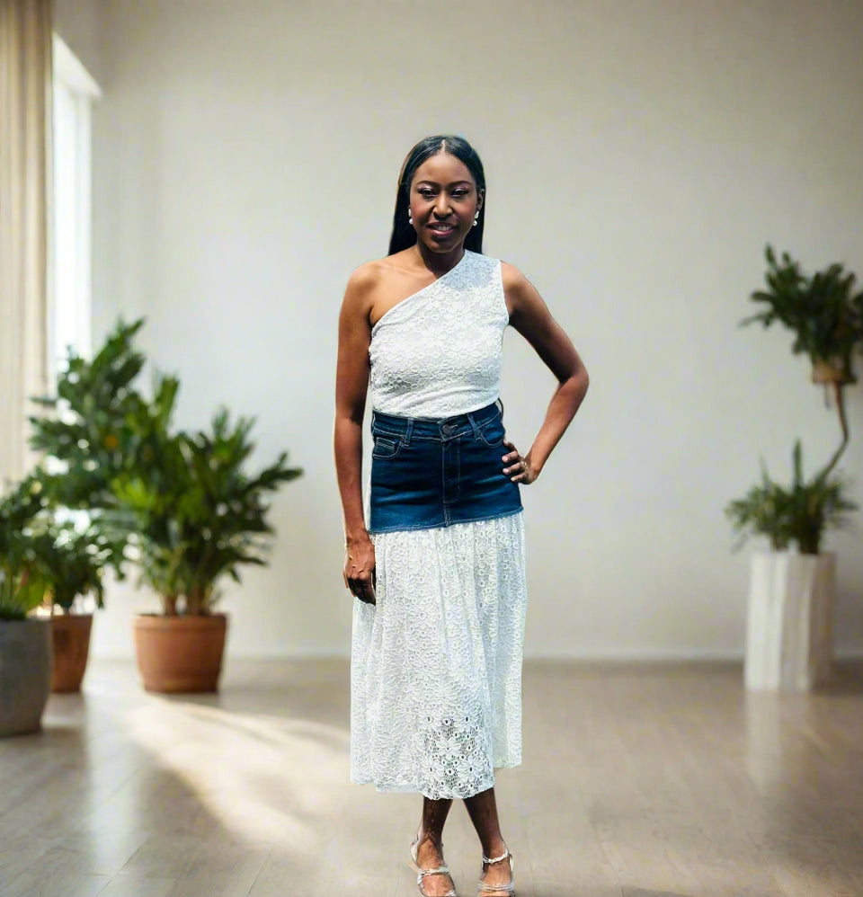 Reese Denim Lace Skirt Set - ReservedChic