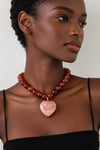Marbled Peach Heart Bead Necklace - ReservedChic