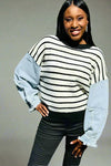 Denim Sleeve Stripe Sweater