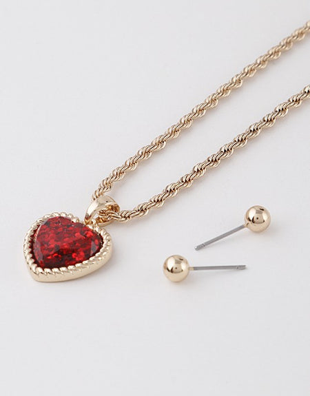 Glittered Heart Chain Necklace