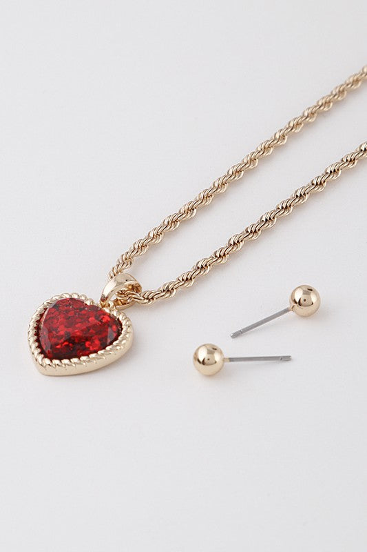 Glittered Heart Chain Necklace