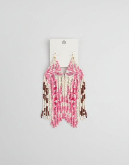 Pink and White Fringe Beaded Earrings - ReservedChic