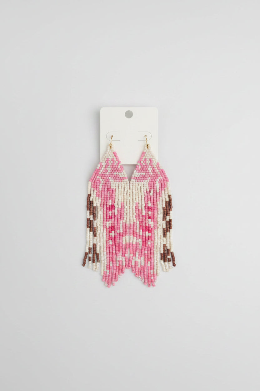 Pink and White Fringe Beaded Earrings - ReservedChic