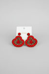 Floral Statement Beaded Earrings -Red - ReservedChic