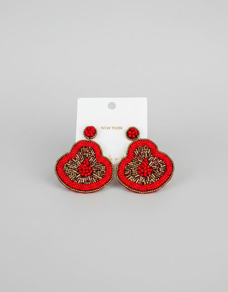 Floral Statement Beaded Earrings -Red - ReservedChic