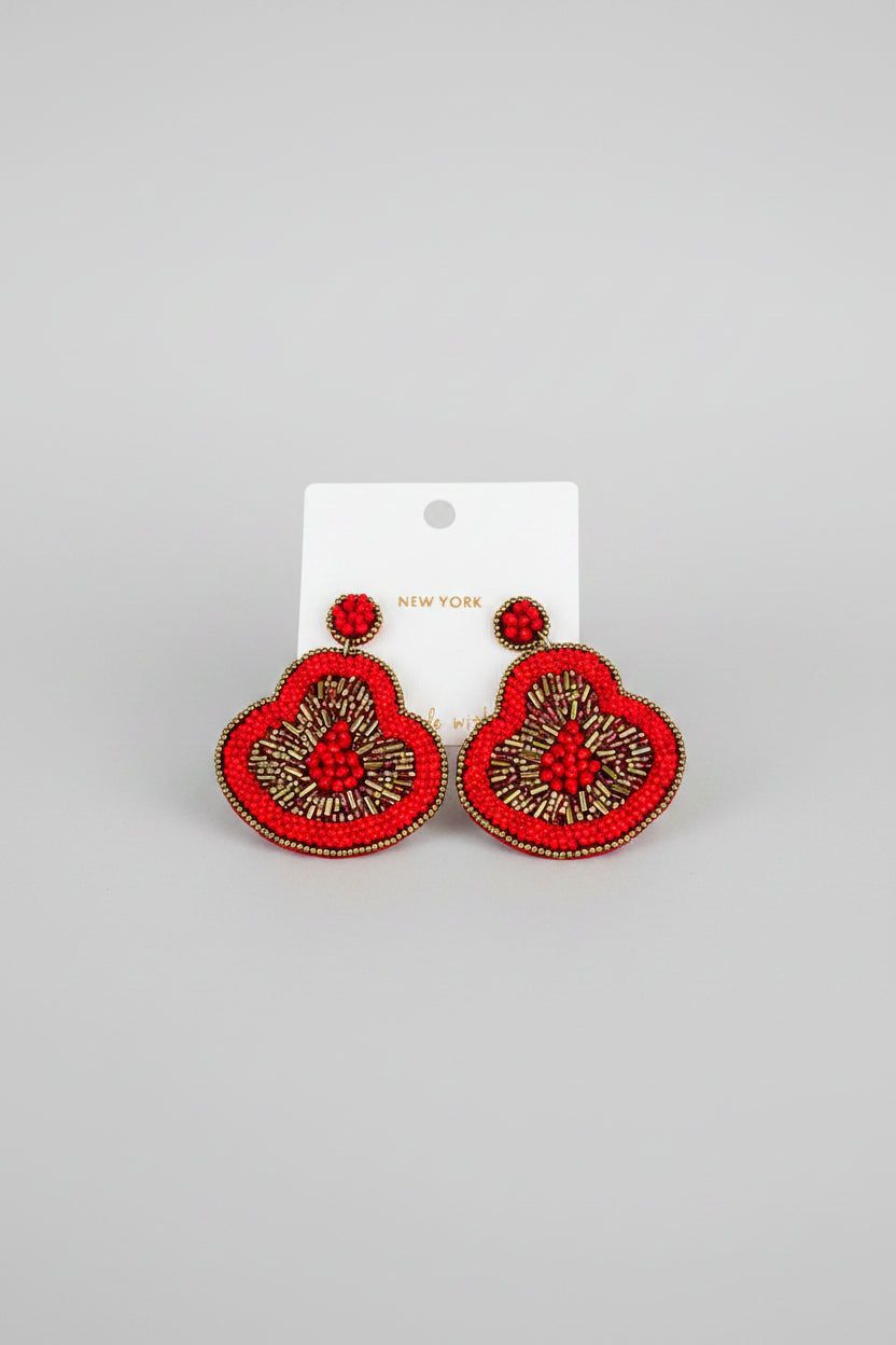 Floral Statement Beaded Earrings -Red - ReservedChic