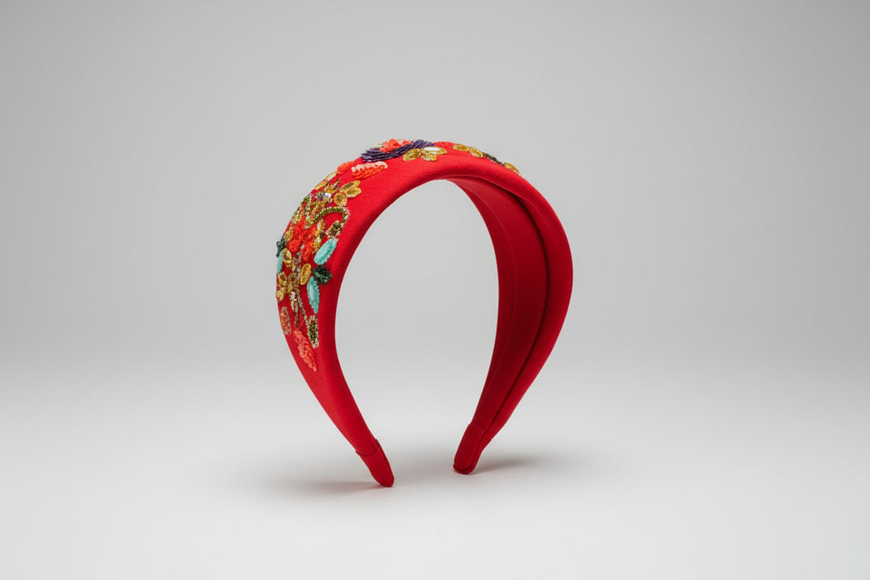 Elle Sequin Bead Headband -Red