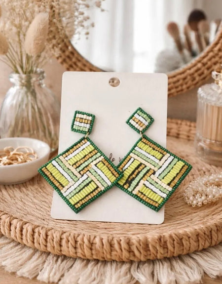 Jade Triangle Beaded Earrings - ReservedChic