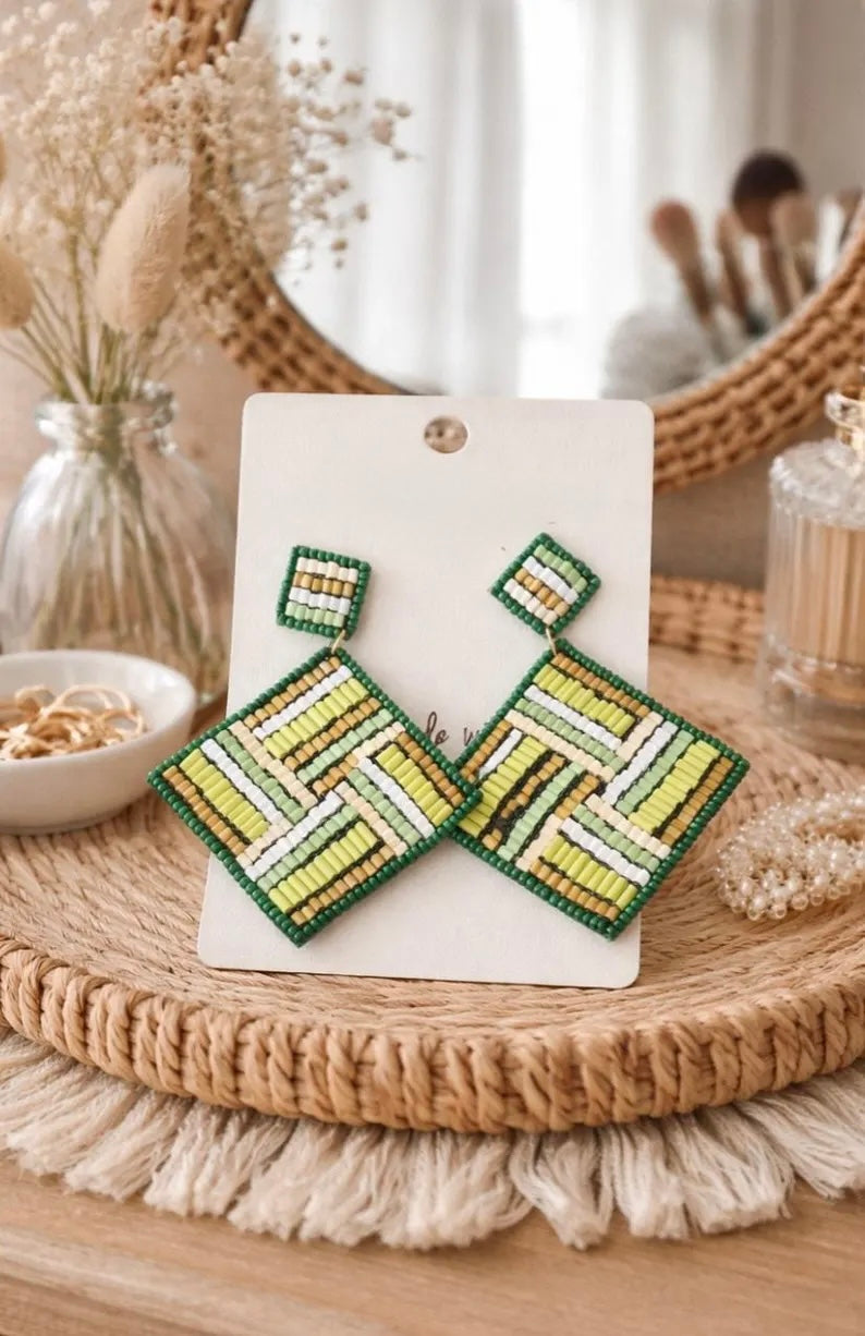 Jade Triangle Beaded Earrings - ReservedChic