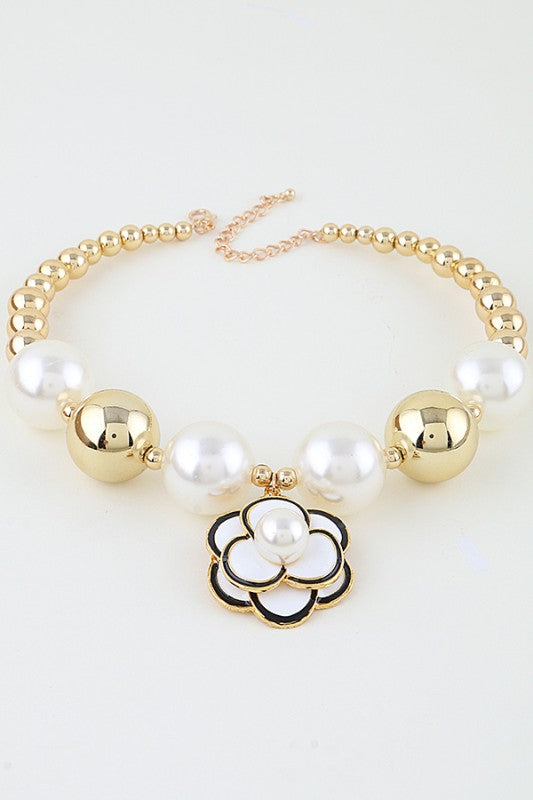 Blooming Pearl Rose Beaded Necklace - ReservedChic