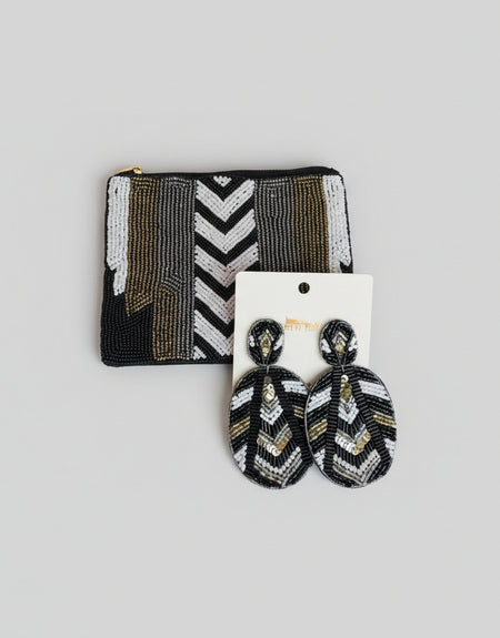 Black White Beaded Coin Purse
