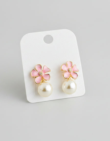 Pink Blossom Pearl Dangle Earrings