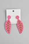 Pink Leaf Beaded Earrings - ReservedChic
