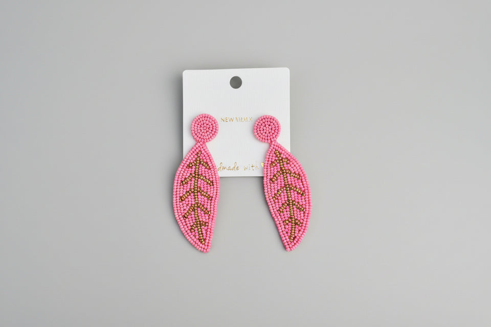 Pink Leaf Beaded Earrings - ReservedChic