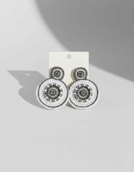 White Sequin & Bead Earrings