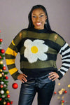 Flower Power Distressed Stripe Sweater