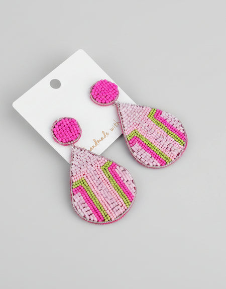 Southwest Beaded Drop Earrings- Pink