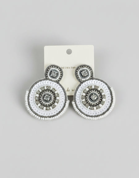 White Sequin & Bead Earrings