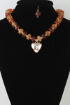 Luxe Heart Marbled Bead Necklace Set- Brown - ReservedChic